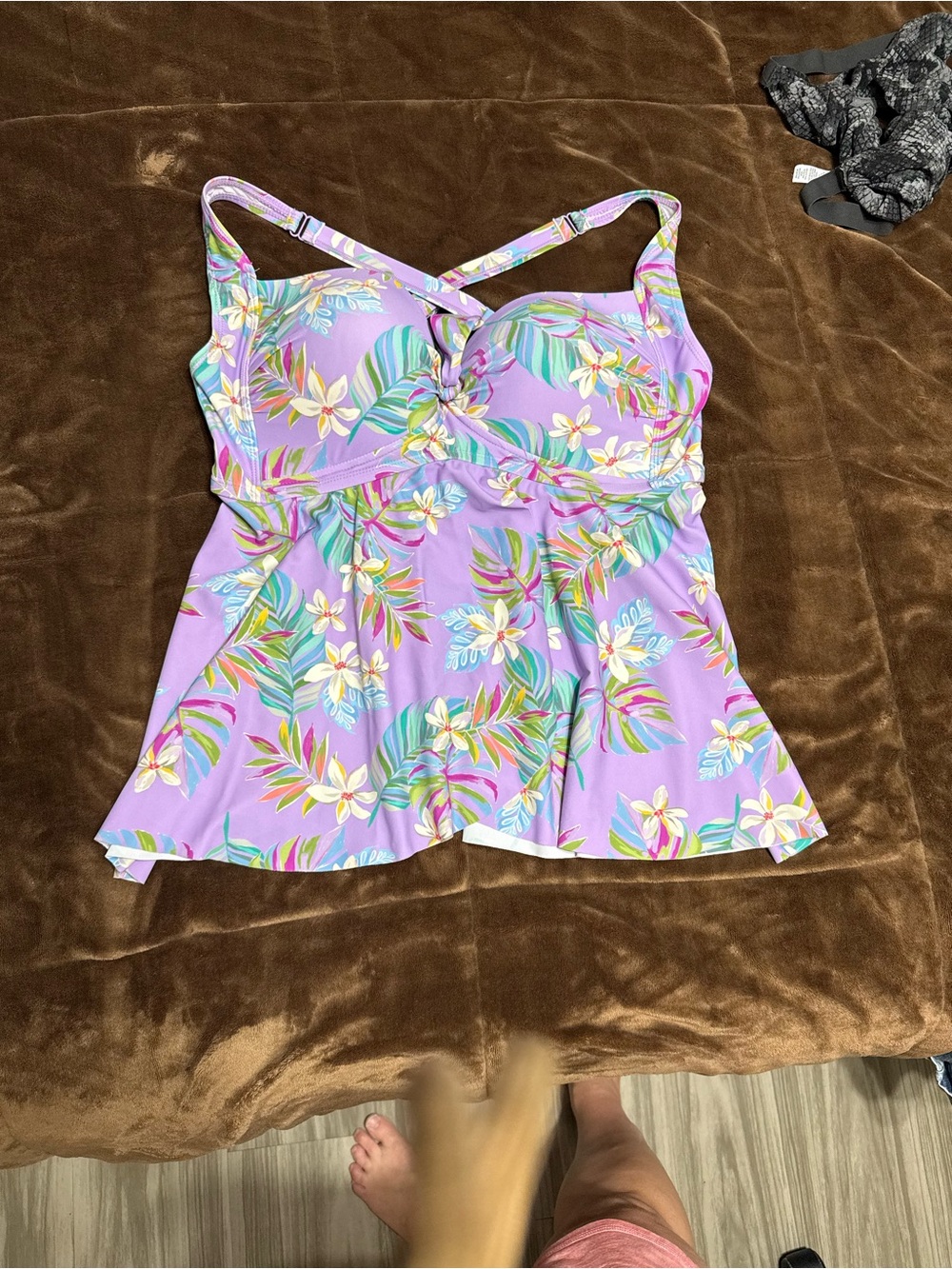 Woman’s size 2x torrid Lavender Tropical Floral Tankini Top - Picture 6 of 14